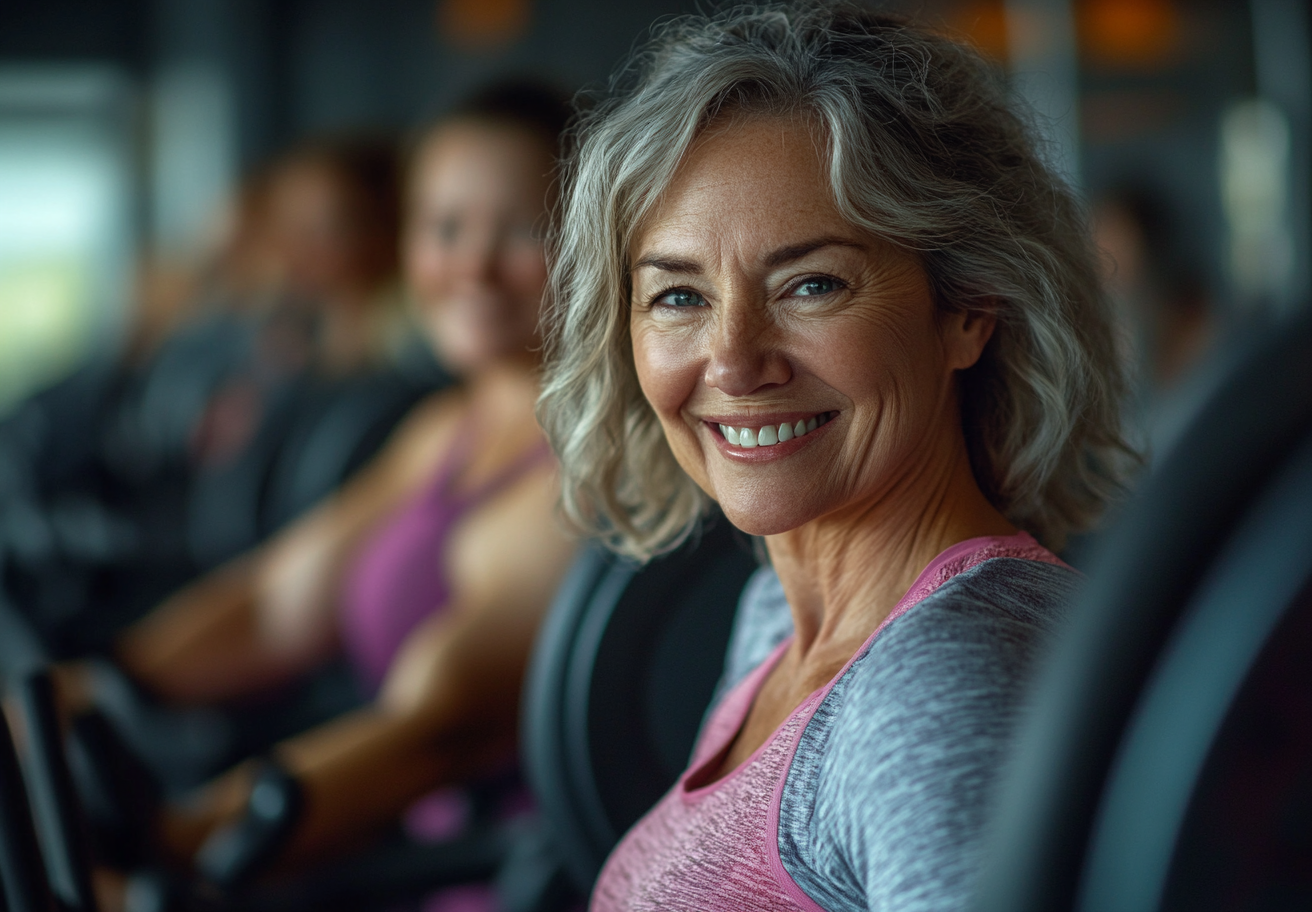 Група старших людей на заняттях з фітнесу